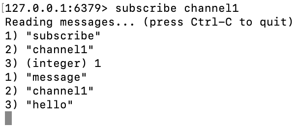 Redis发布和订阅-从channel1接收消息